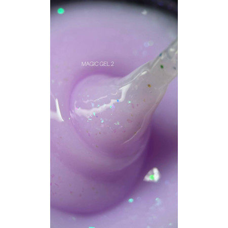 Гель для нарощування Saga Professional Magic Builder Gel 02 ніжний ліловий з пластівцями потали 15 мл